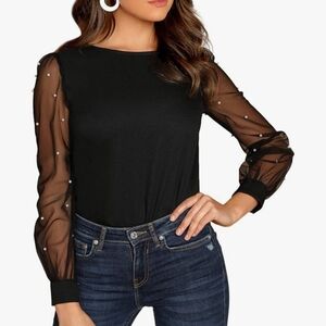 Elegant Black Sheer Sleeve Top